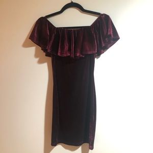 💃New Shein Off-shoulder Burgundy Velvet Dress